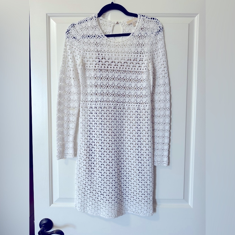 Michael Kors hand crocheted cotton white dress